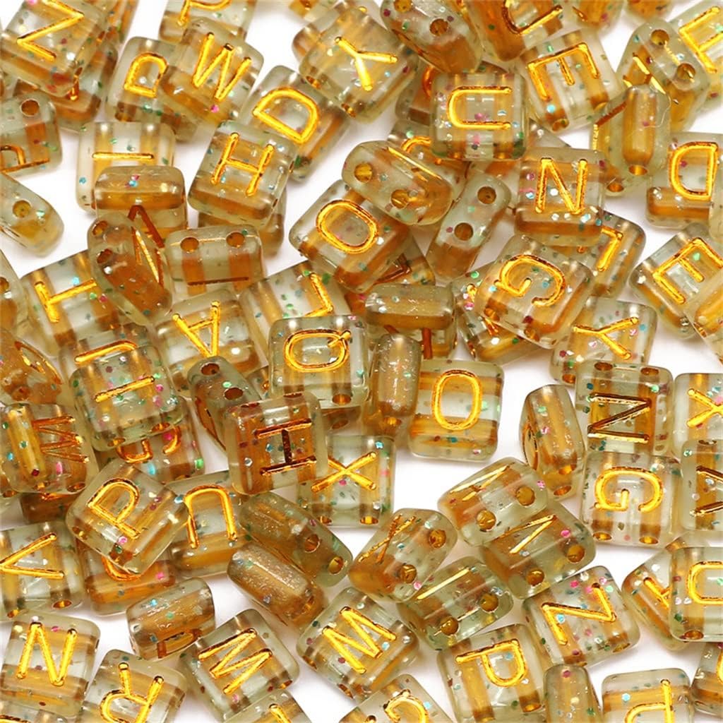 8x9mm Gold Starry Sky Mixed Letter Acrylic Beads Square Two Hole Spacer Alphabet Beads for Jewelry Making DIY Bracelet (Color : A Size : 50Pcs) (Gold 200Pcs)