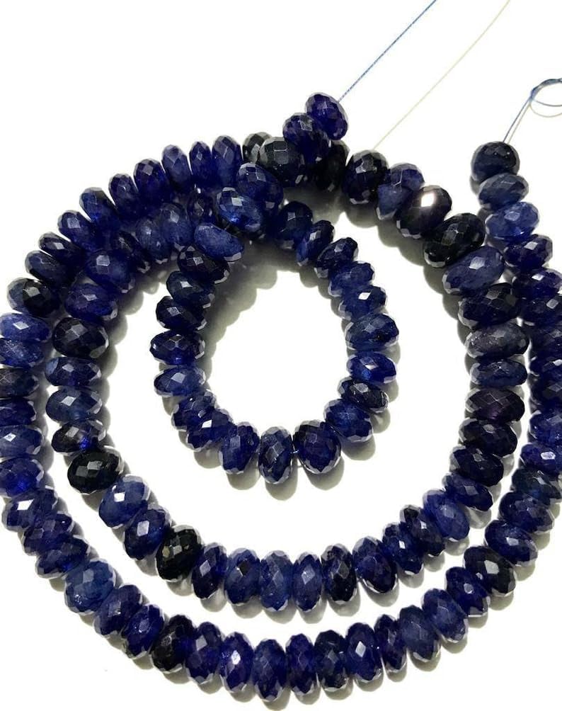 Natural Blue Sapphire roundelle facated Beads 7-9 MM 18 inch Long String Jewelry Making Gemstone Beads for Necklace Bracelet