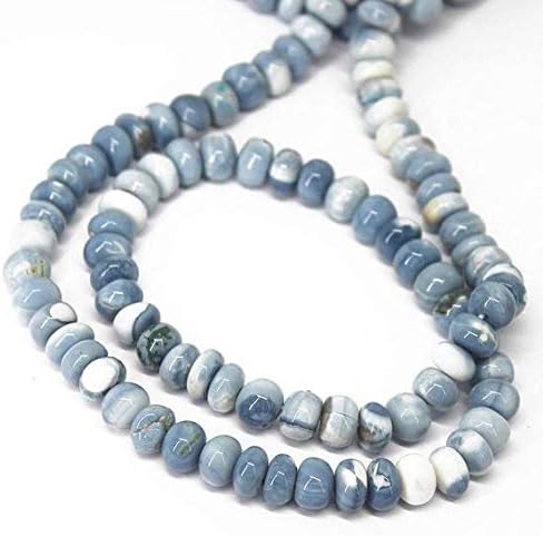 LOVEKUSH LKBEADS Natural Blue Opal Smooth Gemstone Rondelle Gemstone Loose Craft Beads Strand 18 Inch Long 7mm 6mm Code-HIGH-778