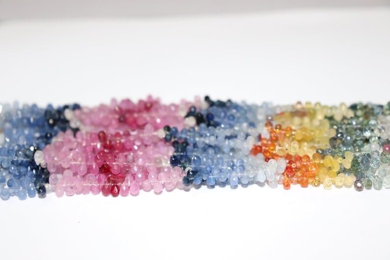 Multi Sapphire Faceted Drops Shape Beads 3.5x5.5MM Natural Sapphire Teardrops Beads Strand for Jewelry Making