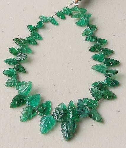 23cts! Natural Emerald Carved Leaf Bead 6 inchStrand 109725 for Jewelry Making