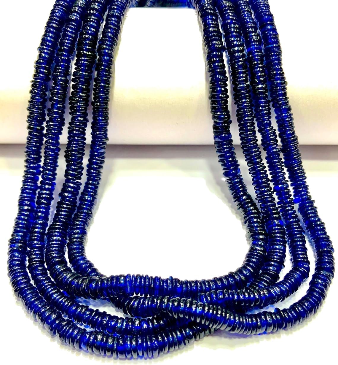 Natural Blue Sapphire tyre Smooth Beads 4.5mm 16 inch Long String Jewelry Making Gemstone Beads for Necklace Bracelet