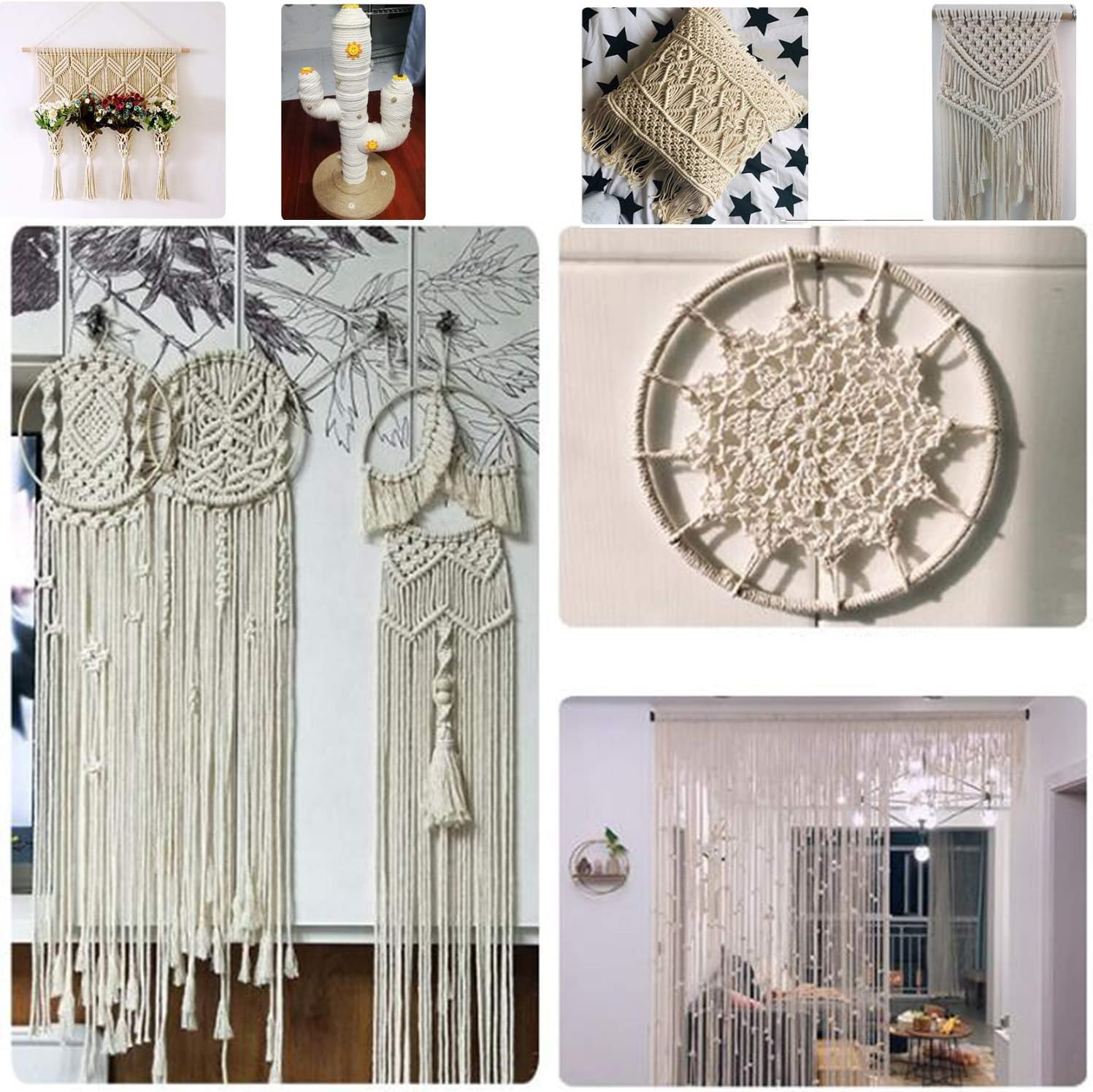 Cotton String Ball, Elastic Cord, Thread Beading String,Macrame Cord 3mm 500m 800m 100m,DIY Cotton Rope Natural,Macrame Rope for Wall Hanging Plant,Crafts Knitting,Handmake Tapestry Decorative 800m (