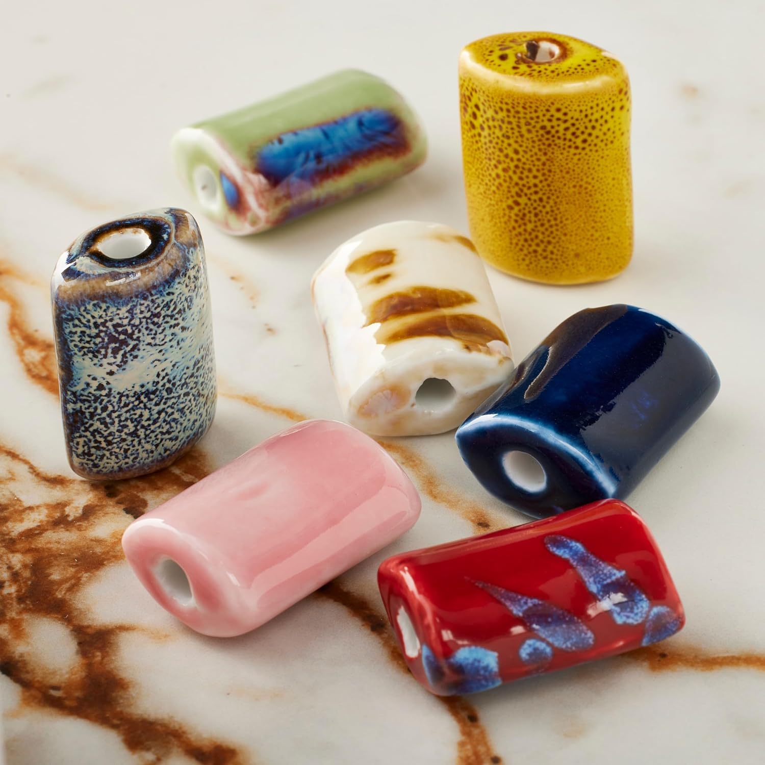 Bead Landing 7 Multicolor Ceramic Puffed Rectangle Beads - 28mm Beads for DIY Jewelry Projects, 12 Pack