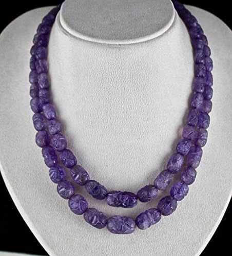 2 Line Natural AMETHYST CARVED BEADS Necklace 18 INCHES 22 MM TO 9 MM