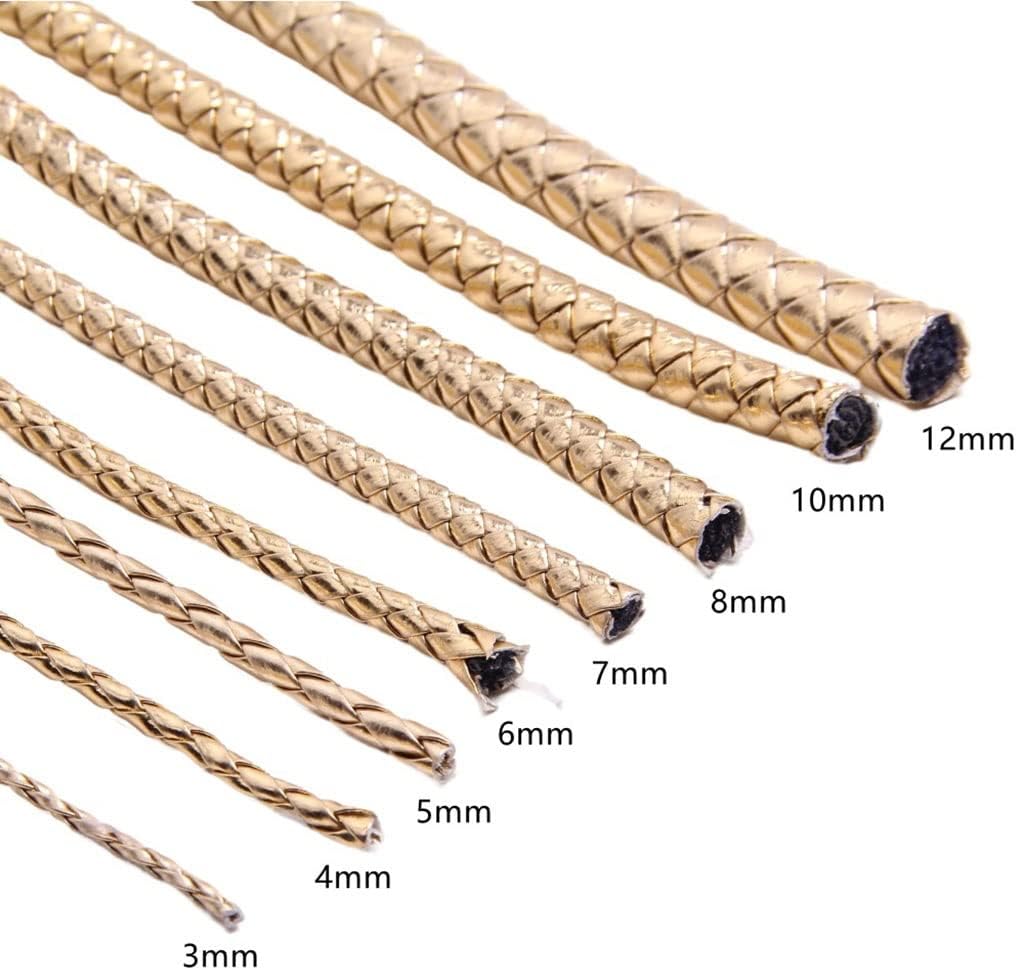 5m/100m Round Leather Cord String, DIY Necklace Bracelet Making Finding, Gold/Silver Braided PU Rope Jewelry Accessories, 1pcs (Color : Gold, Size 12mm 100m)(Silver,12mm 100m)