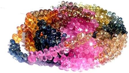 natural multi sapphire micro faceted tear drop briolettes size 4.5-5mm 4 inches strand. long strand.