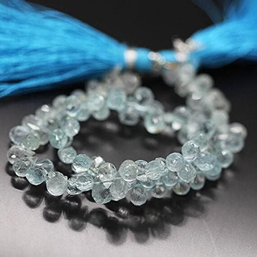 8 inch Strand of Natural Aquamarine 5mm6mm Drop Faceted briolette Beads for DIY Jewelry Making. |BRIO_00572