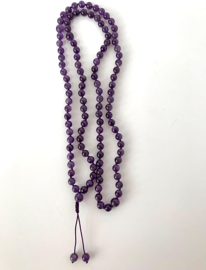 Natural Amethyst 8mm 108 Mala Beads, Spiritual, Meditation Beads, Reiki, Japa Mala, Buddhist Prayer Beads, Yoga Bracelet, healing beads LKMALA-RRGU-3262