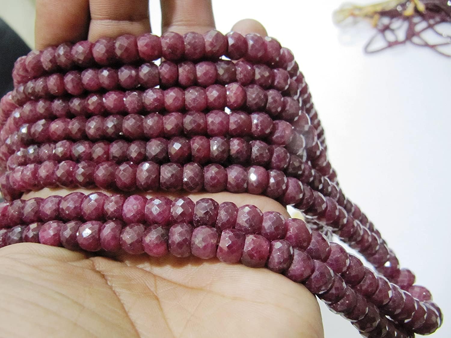 Hanumat Gems Lot of 10 Strands Natural Corundum Ruby Faceted Rondelle Beads Micro Faceted 7to10mm Beads Strand Courandam 8 Inches Strand