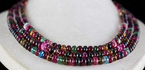 3 Line Natural Multi Color Tourmaline RONDELLE Beads Necklace 19 INCHES 8 MM to 7.5 MM Code-HIGH-46184