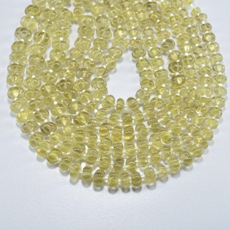 Natural Lemon Quartz Melon Smooth Beads 7-9mm 18 inch Long String Jewelry Making Gemstone Beads for Necklace Bracelet