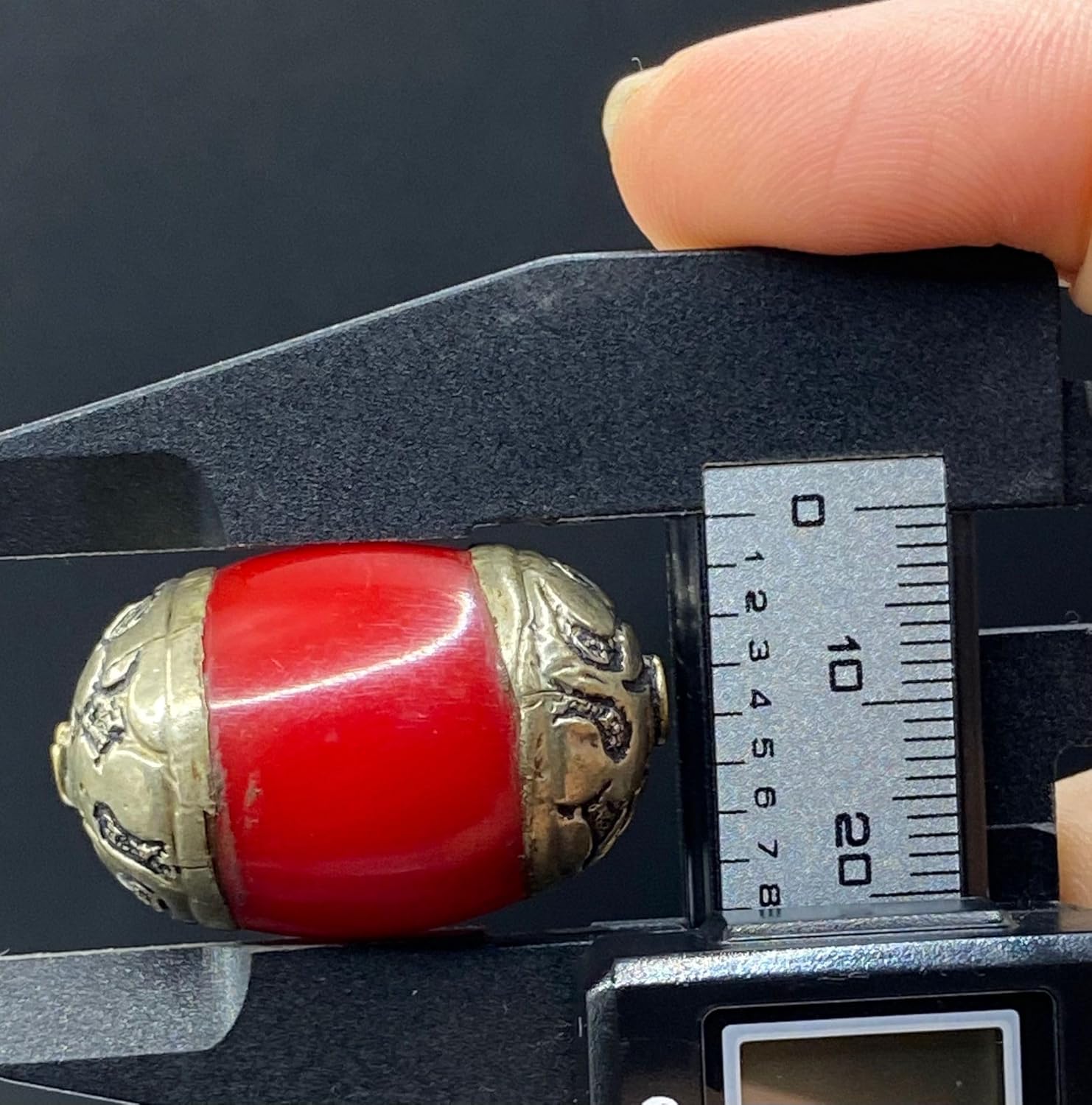 Old Antique 32x22mm Nepalese Tibetan Bead with Coral and Turquoise Inlay – 9g Handmade Brass Vintage Bead for Jewelry Making, Boho Crafts, Healing & Meditation Accessories