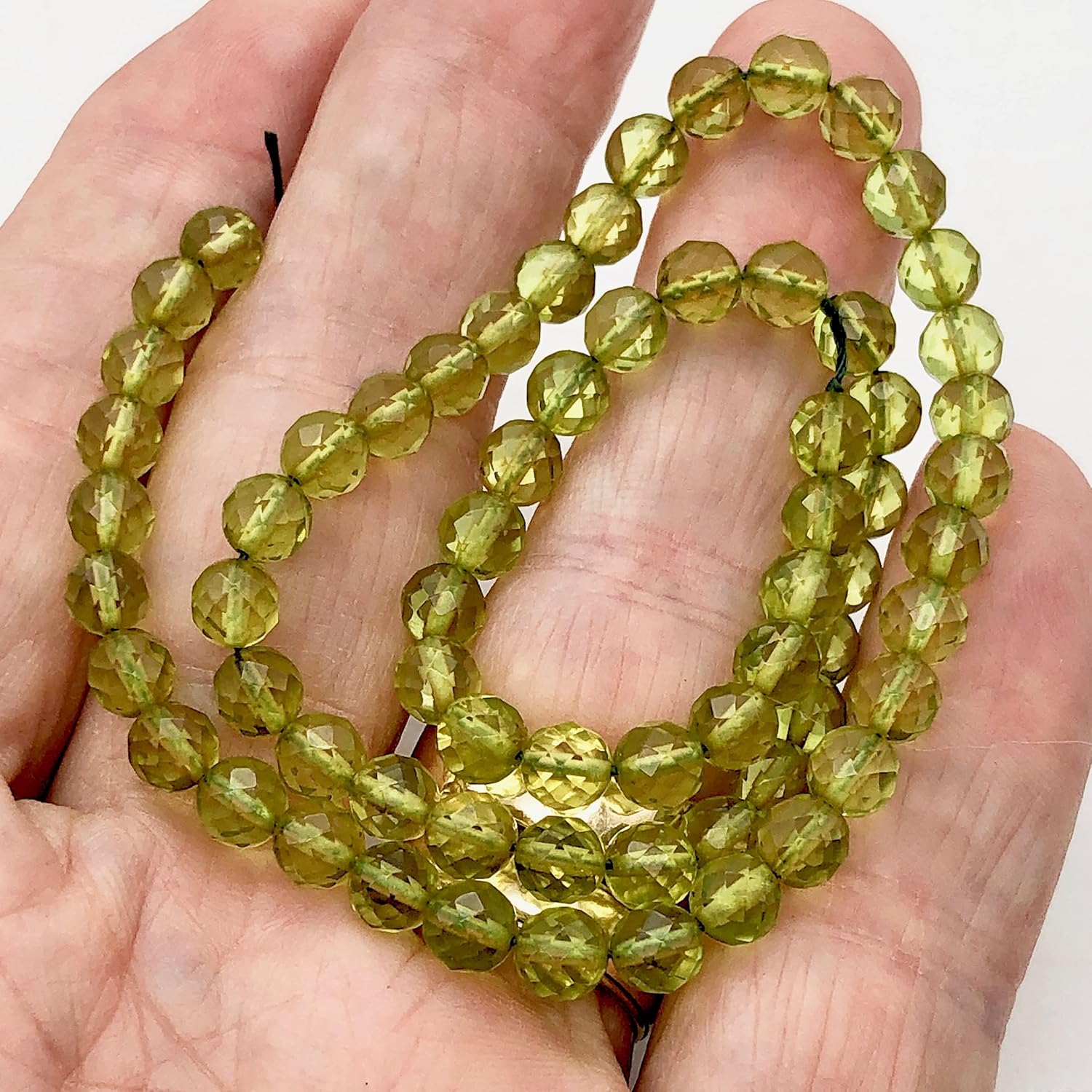 Amber Faceted Round Bead Strand | 6mm | Green | 68 Bead(s) for Jewelry Making