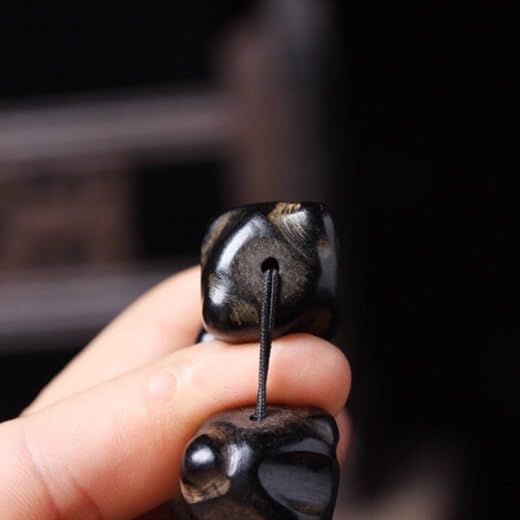 Indonesian Old Agarwood Black Oil Free-Form Hand-Strung Prayer Beads, Mature, Floral Scent, Sinkable Grade Multiple Beads Inner diameter 54mm