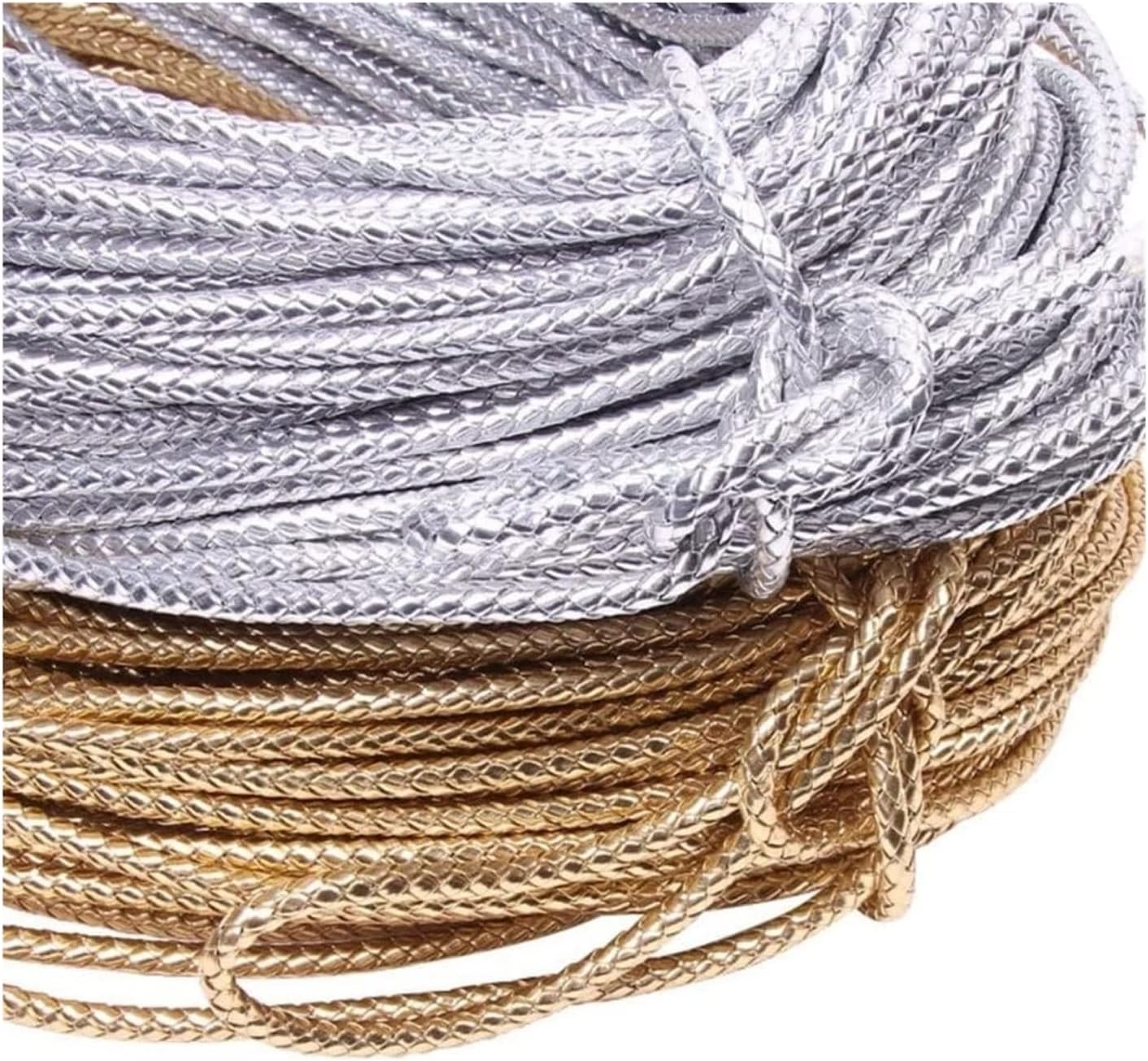 Fold Braided Leather Cord,5m/100m Round Leather Cord String, DIY Necklace Bracelet Making Finding, Gold/Silver Braided PU Rope Jewelry Accessories, 1pcs (Color : Gold, Size : 12mm 100m) ( Color : Gold