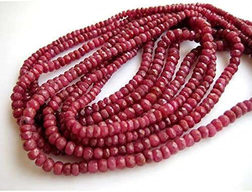 4 Strand Natural Ruby Beads, Micro Faceted Rondelle Beads, 6mm to 3mm Beads 19 Inches