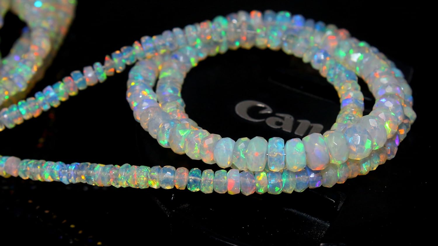 Natural Ethiopian Opal Rondelle Beads, Faceted Cut, Rainbow Fire, 4-5mm, 16 Inch Strand