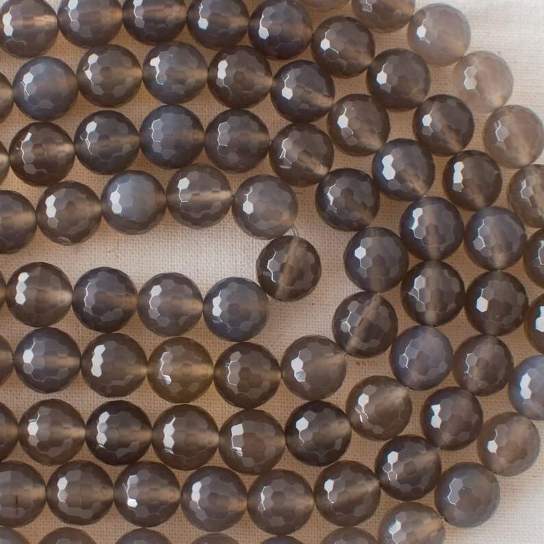 13 inch Strand of Natural gem Gray, 10mm Round Faceted Beads for DIY Jewelry Making. | Beads_03574