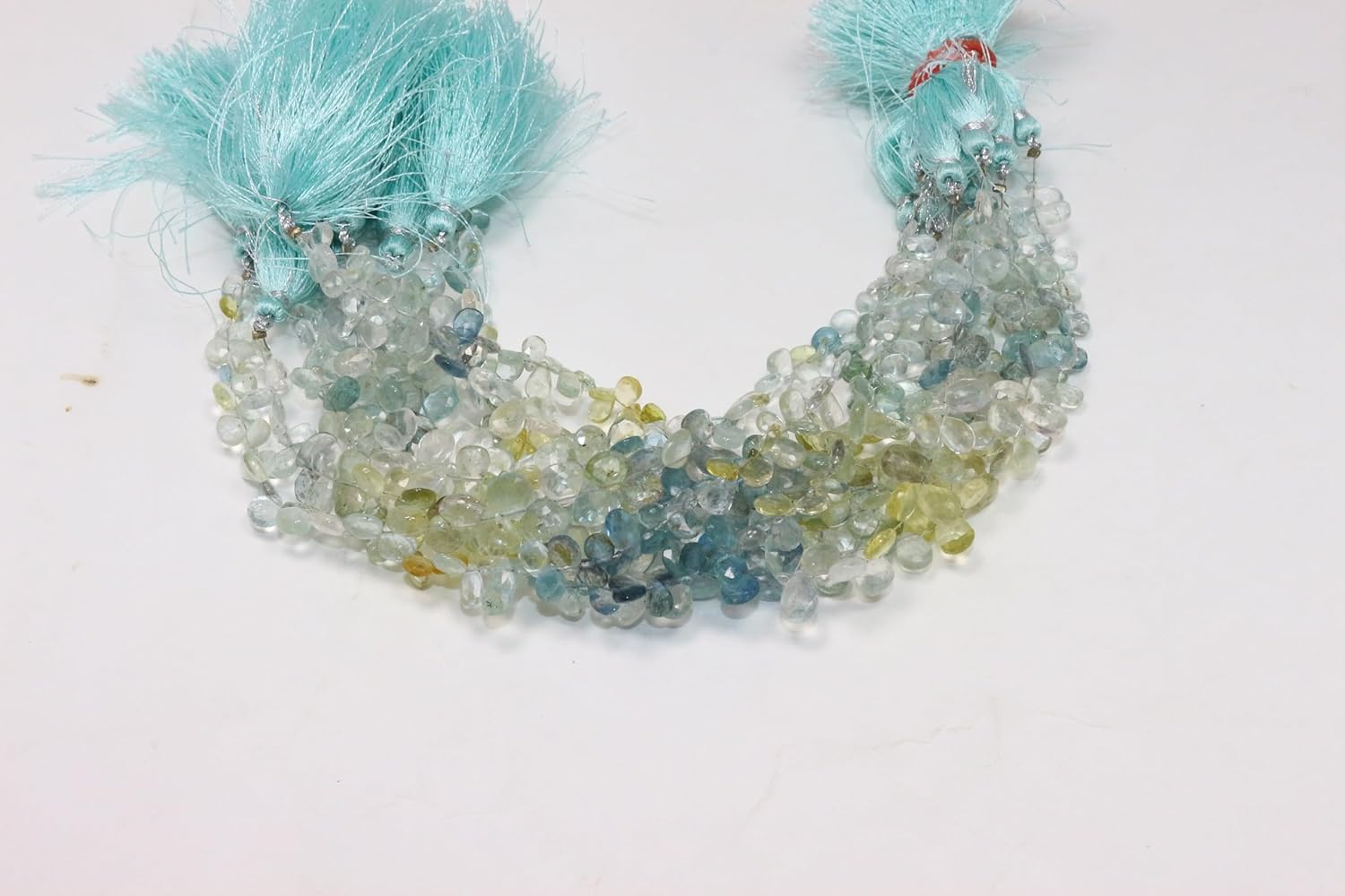 Natural Aquamarine Faceted Pear Beads, Multi-Color Blue and Yellow, Semi-Precious Gemstone Strand, 4-8mm, 8 Inch Length