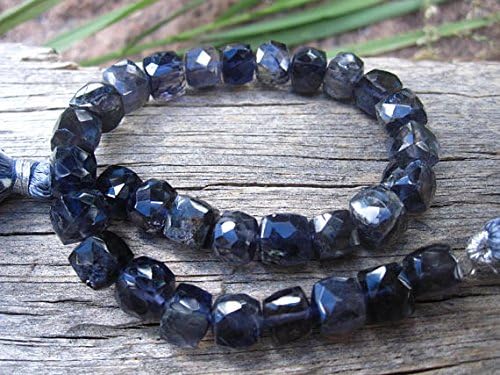 13 inch natural beads strand of 6mm faceted cube iolite gemstone beads for DIY jewelry - necklace, bracelet, earring, ring.