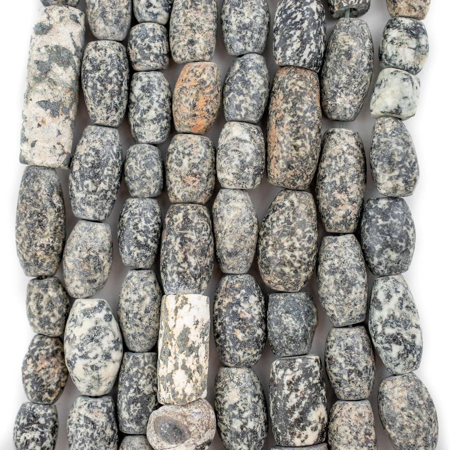 The Bead Chest Ancient Oval Mali Granite Stone Beads 11mm African Grey Large Hole 28 Inch Strand Handmade