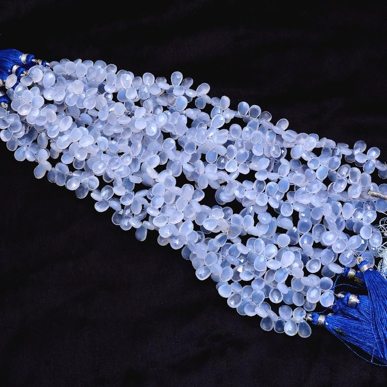 8 inch Strand of Natural Chalcedony 5x8mm pear Faceted briolette Beads for DIY Jewelry Making. |BRIO_02016
