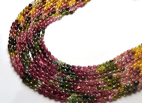 Beads Gemstone 1 Strand Natural 14 inch AAA Super Finest Natural Rare Tourmaline Multi Color Faceted Drops Shape Beads 4.5 to 5 MM Code-HIGH-22162