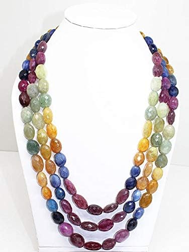 Multi Sapphire Necklace Oval Faceted 18'Strand Gemstone Beads, Jewelry Supplies for Jewelry Making, Bulk Beads, for Meditation Jewellery Gemstone 10-14mm