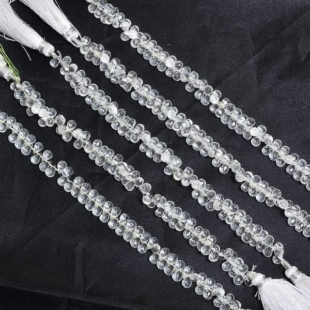 Crystal Quartz Faceted Teardrop Beads | 6inch Strand 6x4mm Drops | Natural Clear Crystal Semi Precious Gemstone Teardrop Briolette Beads CHIK-STNRD-23526