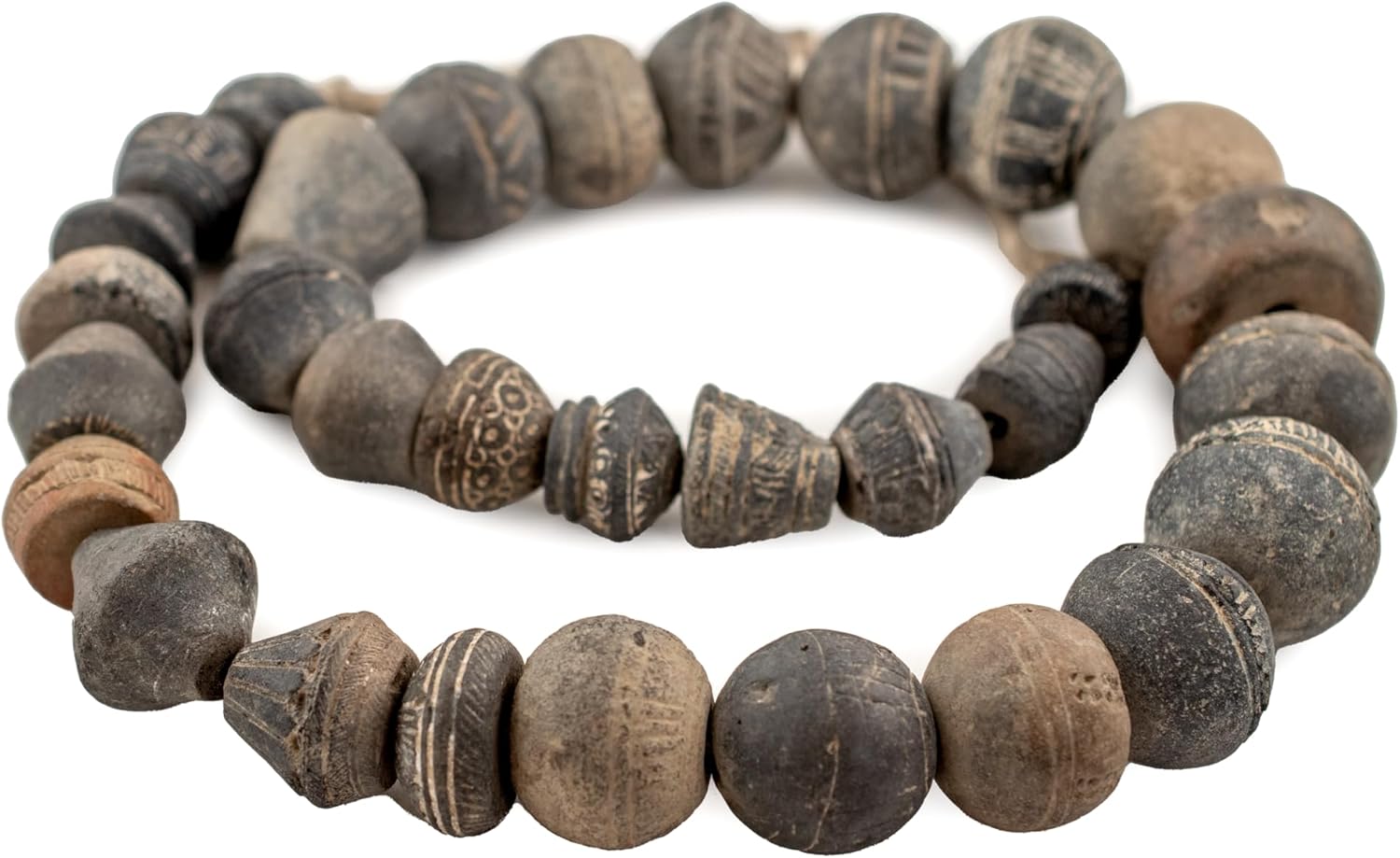 Old Jumbo Mali Clay Beads: Unique Artisan Spindle Whorl, Handmade from Mali, 36mm Diameter