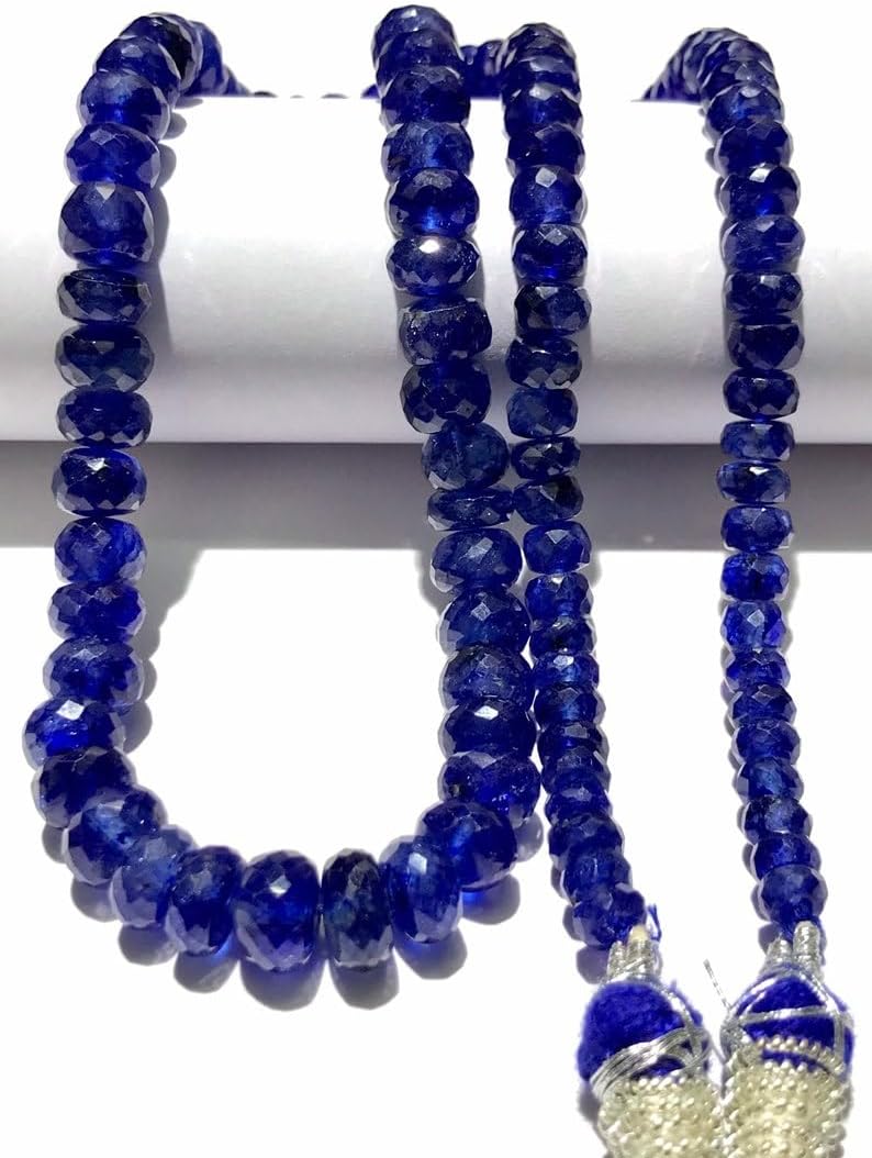 Natural Blue Sapphire roundelle facated Beads 5-8 MM 19 inch Long String Jewelry Making Gemstone Beads for Necklace Bracelet