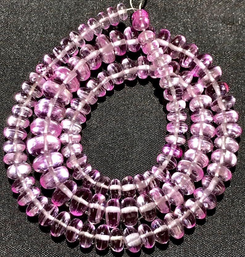 Natural Pink Sapphire roundelle Smooth Beads 7-10 MM 20 inch Long String Jewelry Making Gemstone Beads for Necklace Bracelet