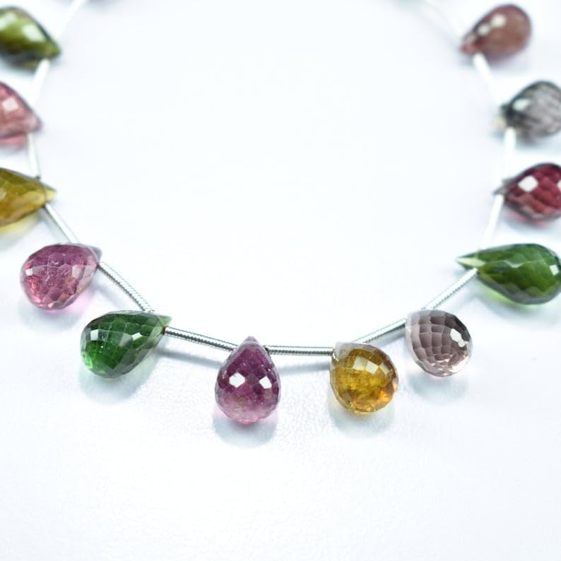 Natural Multi Tourmaline Teardrop Faceted Beads 7.5X10-8X12mm 8 inch Long String Jewelry Making Gemstone Beads for Necklace Bracelet