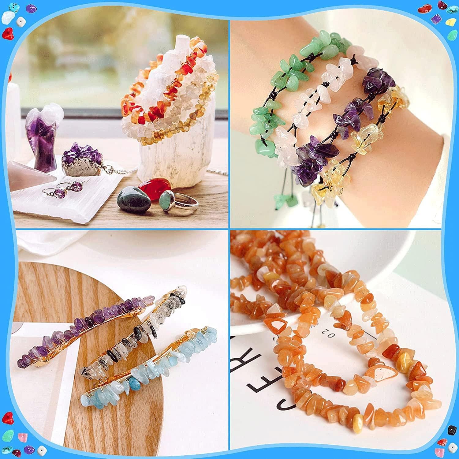 Irregular Chips Stone Beads Natural Gemstone Beads Kit with Earring Hooks Spacer Beads Pendants Charms Jump Rings for DIY Jewelry Necklace Bracelet Earring Making for All People