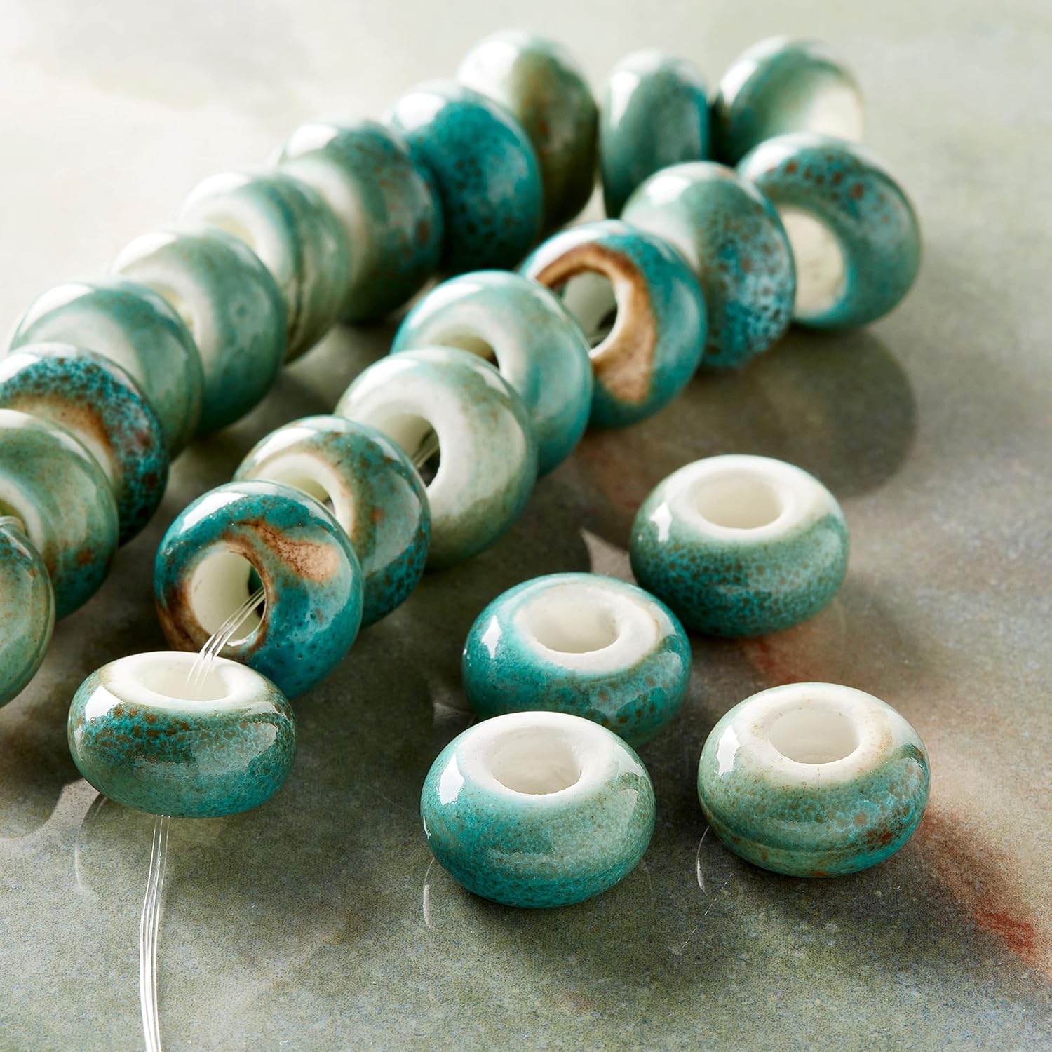 Bead Landing Aqua Ceramic Rondelle Beads, 14mm, 12 Pack