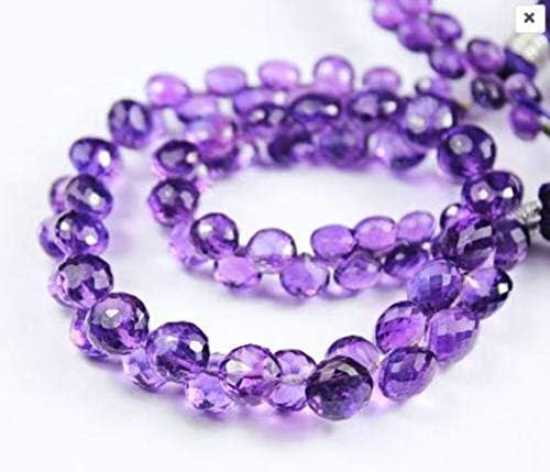 Natural Purple Amethyst Faceted Onion Drop Briolette Loose Gemstone Craft Beads Strand 9 Inch Long 6mm 4mm Code-HIGH-26466