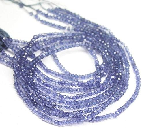 Natural Blue Iolite Faceted Rondelle Micro Gemstone Craft Loose Beads Strand 13 Inch Long 3mm Code-HIGH-889