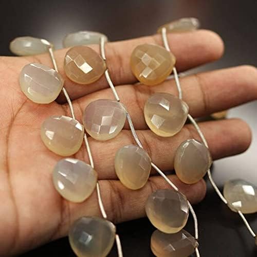Grey Chalcedony Faceted Heart Drop Gemstone Loose Beads Strand 9