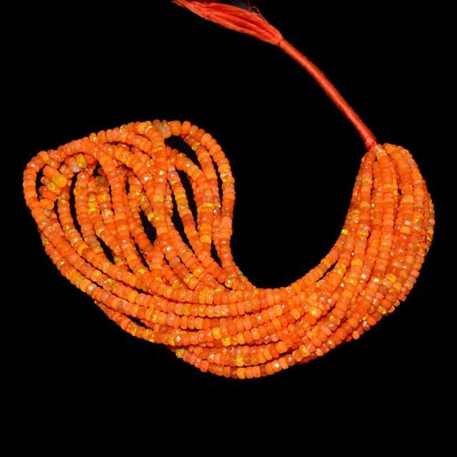 Orange Ethiopian Welo Opal Fire Gemstone Faceted Rondelle Beads 8