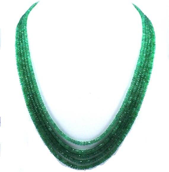 Natural Emerald 3-5mm Faceted Rondelle Beads 5 Strands 23 inches Necklace