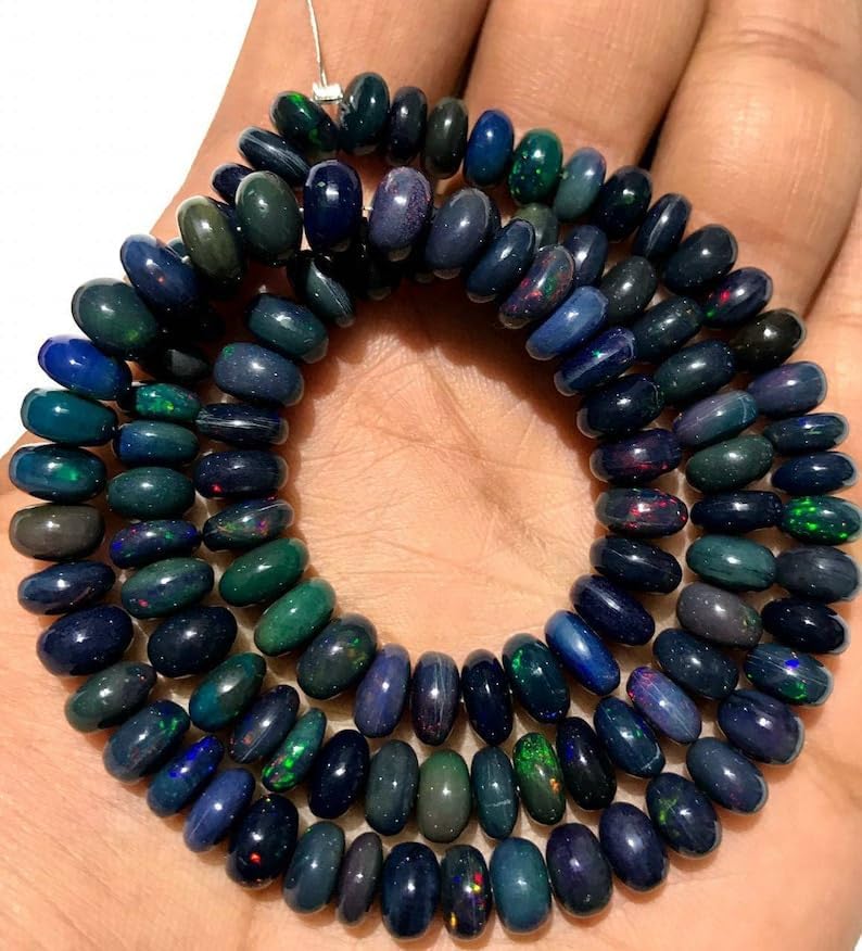 Natural Ethiopian Opal rondelle Smooth Beads 5x7 17 inch Long String Jewelry Making Gemstone Beads for Necklace Bracelet