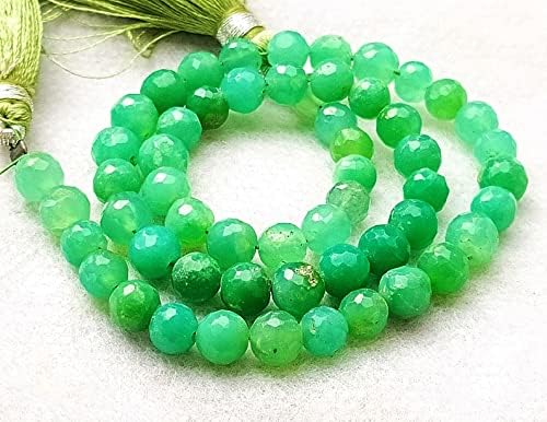 13 inch Strand of Natural gem Apple Green Chrysoprase, 8mm Round Faceted Beads for DIY Jewelry Making. | Beads_01992