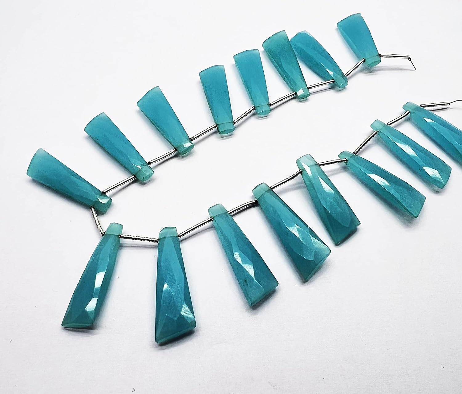 Natural Aquamarine Chalcedony Genuine Stone Beads 12 inch long strand Faceted Shape Rectangle Cut Real Loose Beading for DYI Bracelet Necklace Earrings Jewelry Making (Aquamarine Chalcedony ) - HMT127