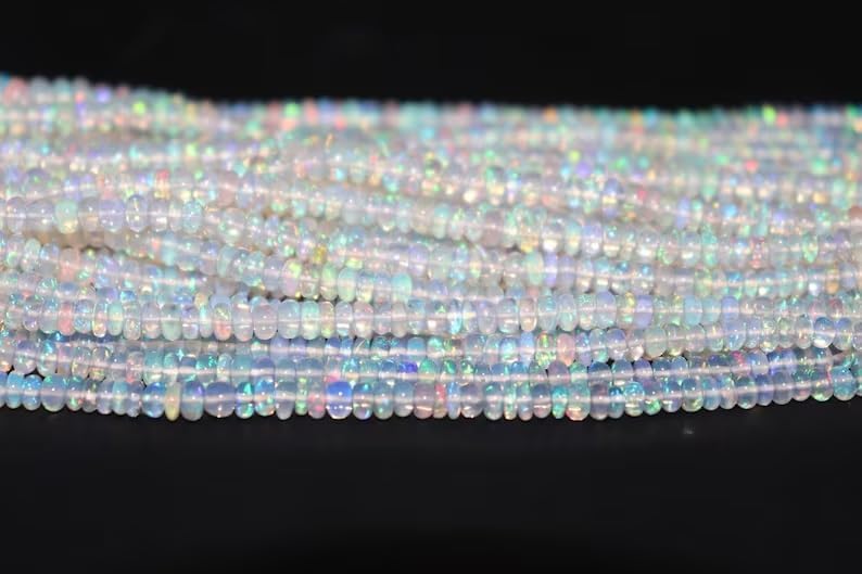 Ethiopian Opal Smooth Rondelle Beads Welo Opal Bead 5 Strands Opal Rondelle Beads Opal Plain Beads Flashy Opal Beads for Making Jwelery