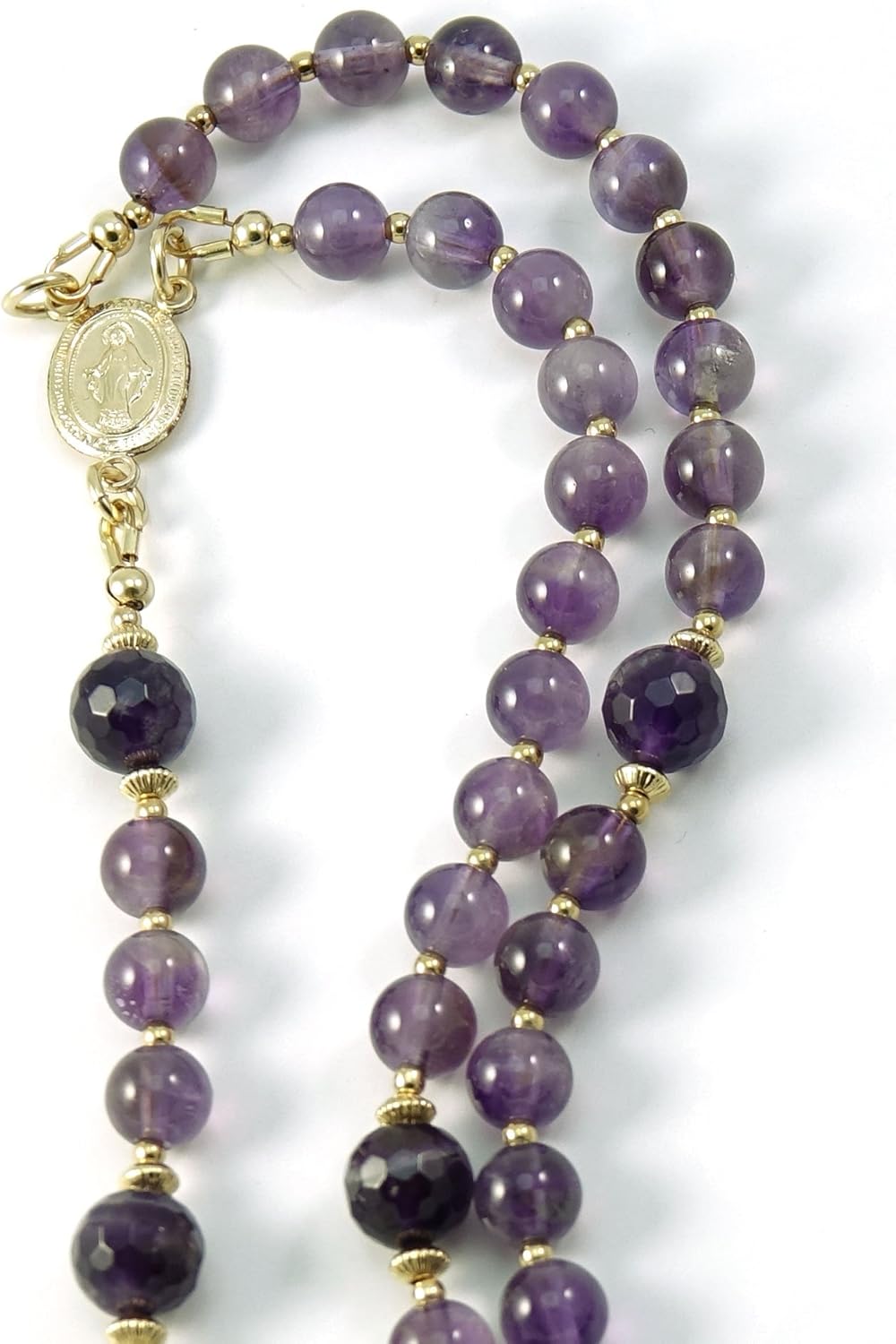 Catholic Amethyst Gemstone Rosary with Gold Filled Beads and Rosary Center Blessed with Anointing Oil (Not a Necklace)