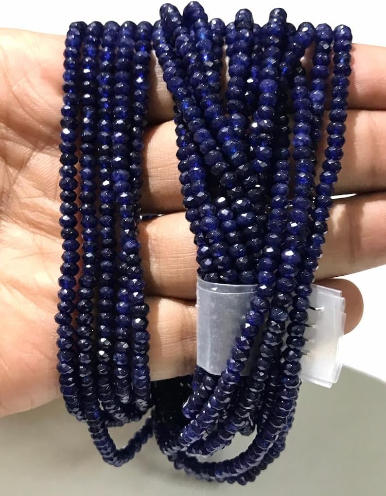 Natural Blue Corundum Round Faceted Beads 3.5 * 4mm 18 inch Long String Jewelry Making Gemstone Beads for Necklace Bracelet