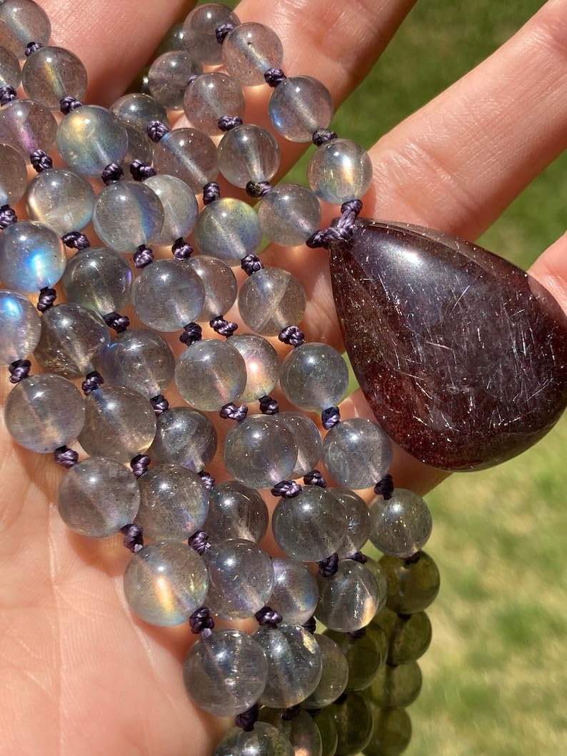 Rainbow Labradorite Mala Stone Mala Beads, 108 Mala Necklace, Knotted Mala, WWG Necklace, Yoga Jewelry Meditation Beads Spiritual Jewelry Boho Jewelry