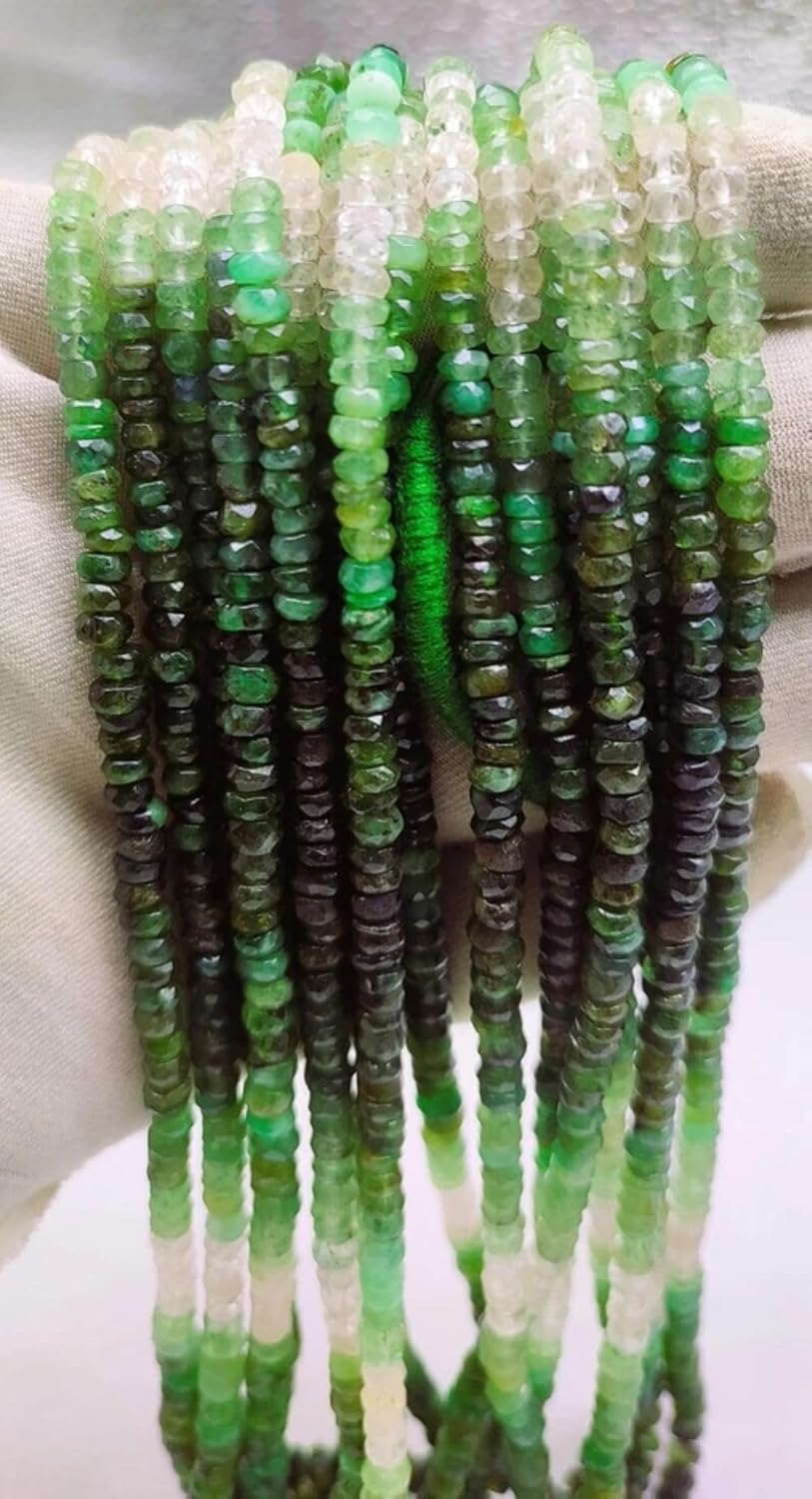 Natural Emerald Faceted Rondelle Beads Shaded Beads 4X 4.5mm 17 inch