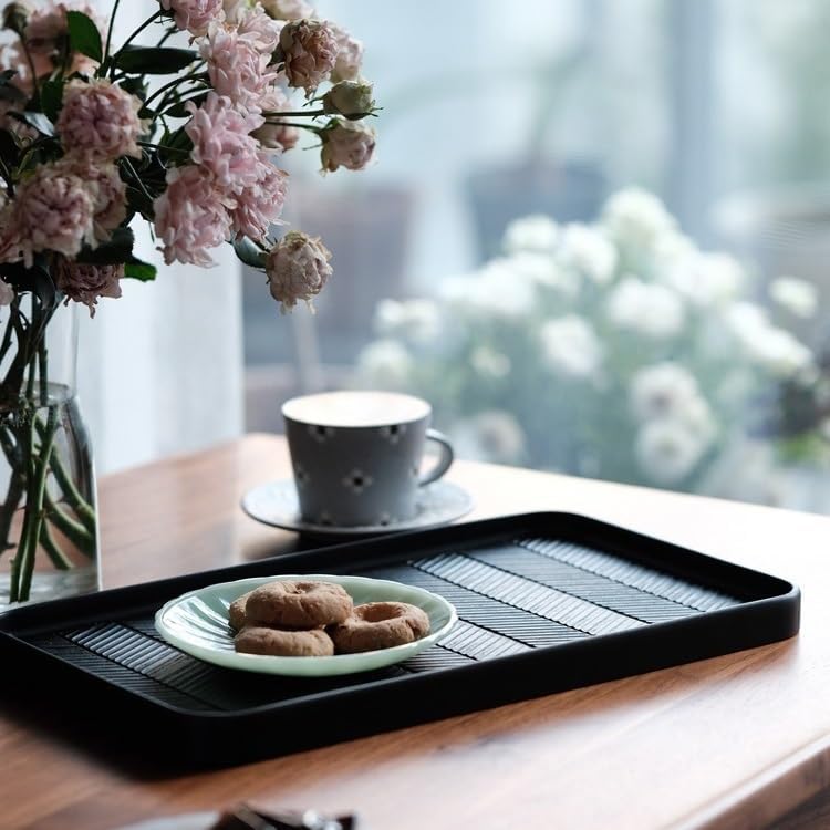Tray Cherry Wood Black Lacquer Tray Japanese Handmade Wooden Dining Tray Hand Carved Tray Home Kitchen Dining Tray Serving Trays